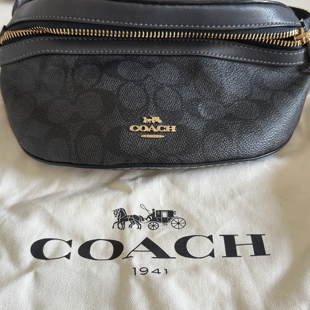 Coach Black Textured Leather Belt Bag with Gold Accents